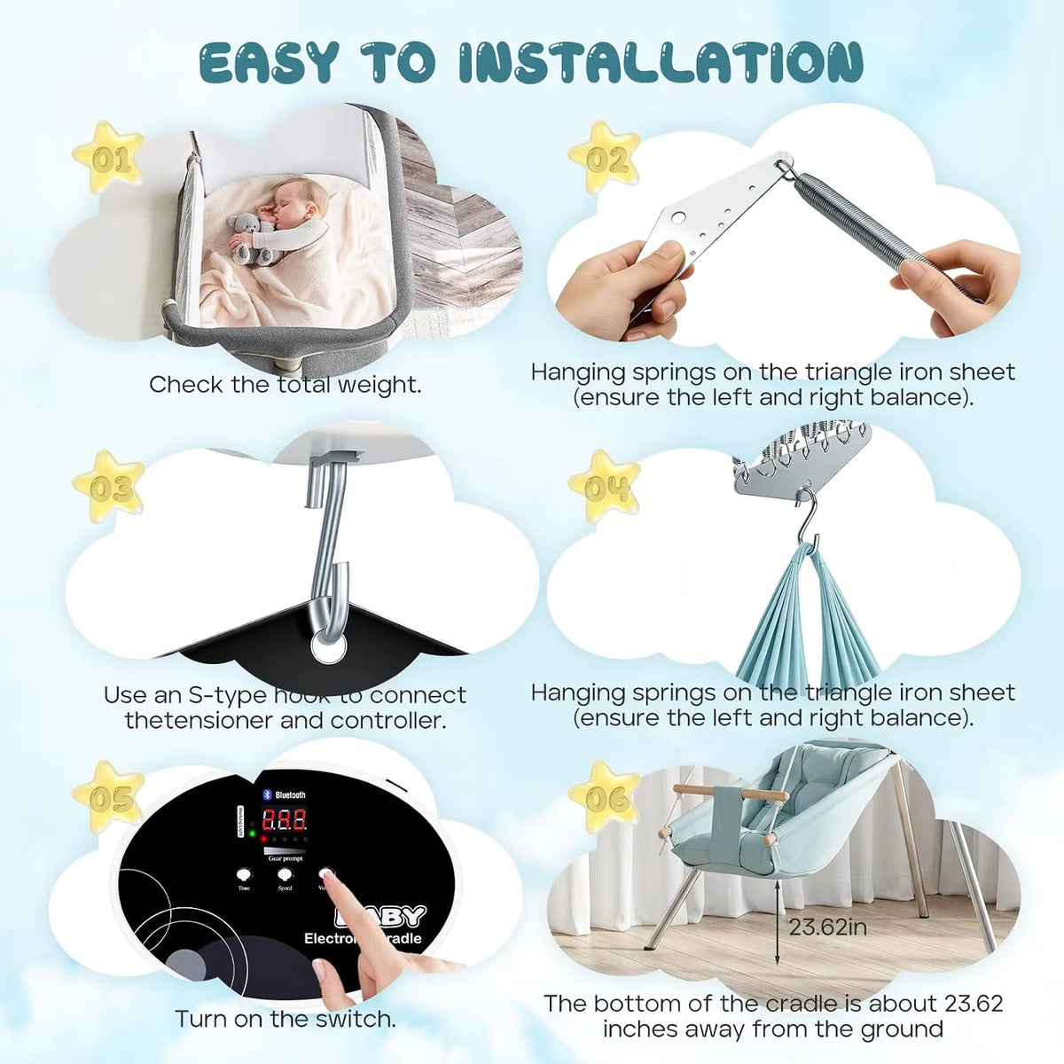 Electric Swing Controller for Newborn, Spring Swing Motor Baby Hanging Hammock Control with Timer and Music Function